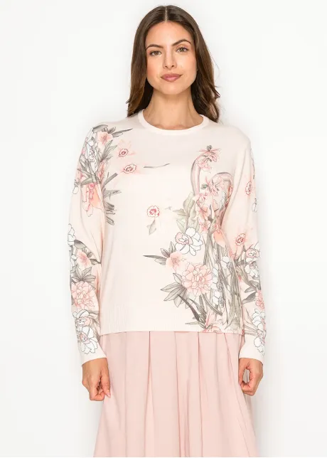 Blush Pullover with Painterly Floral Print