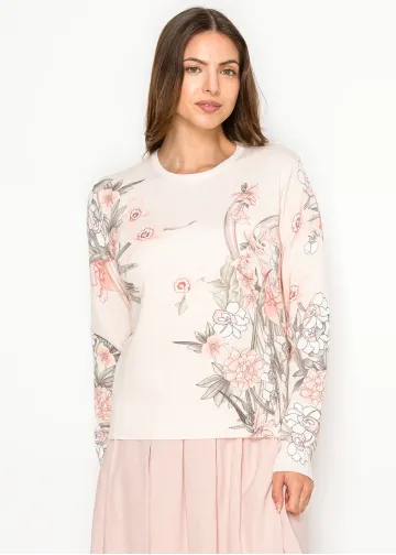 Blush Pullover with Painterly Floral Print