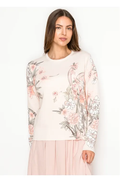 Blush Pullover with Painterly Floral Print
