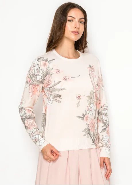 Blush Pullover with Painterly Floral Print