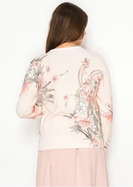 Blush Pullover with Painterly Floral Print