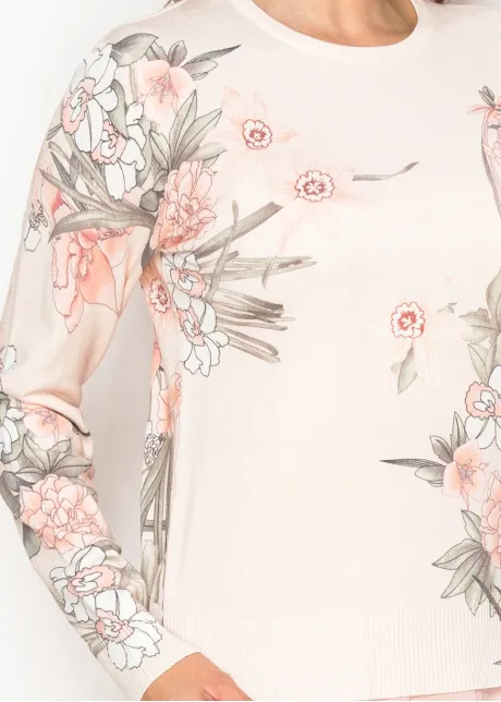 Blush Pullover with Painterly Floral Print