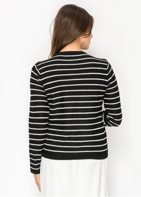 Striped button-front knit cardigan in black