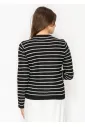 Striped button-front knit cardigan in black
