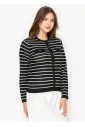 Striped button-front knit cardigan in black
