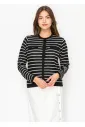Striped button-front knit cardigan in black
