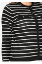 Striped button-front knit cardigan in black