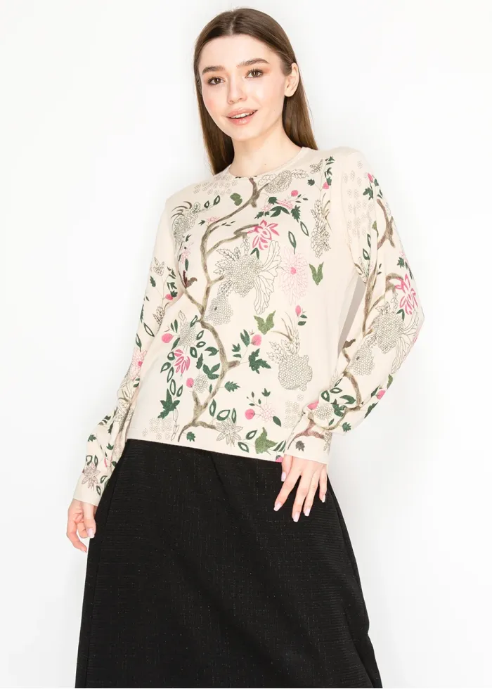 Soft Garden Vine Print Pullover