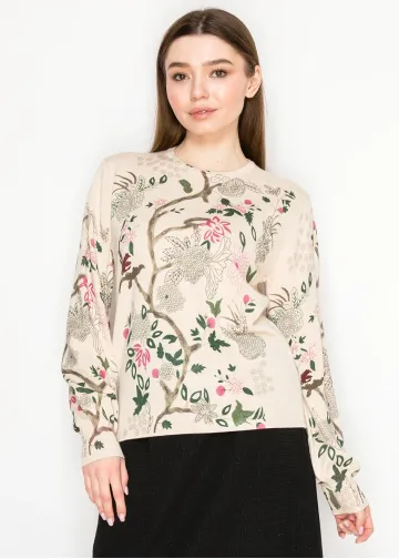 Soft Garden Vine Print Pullover