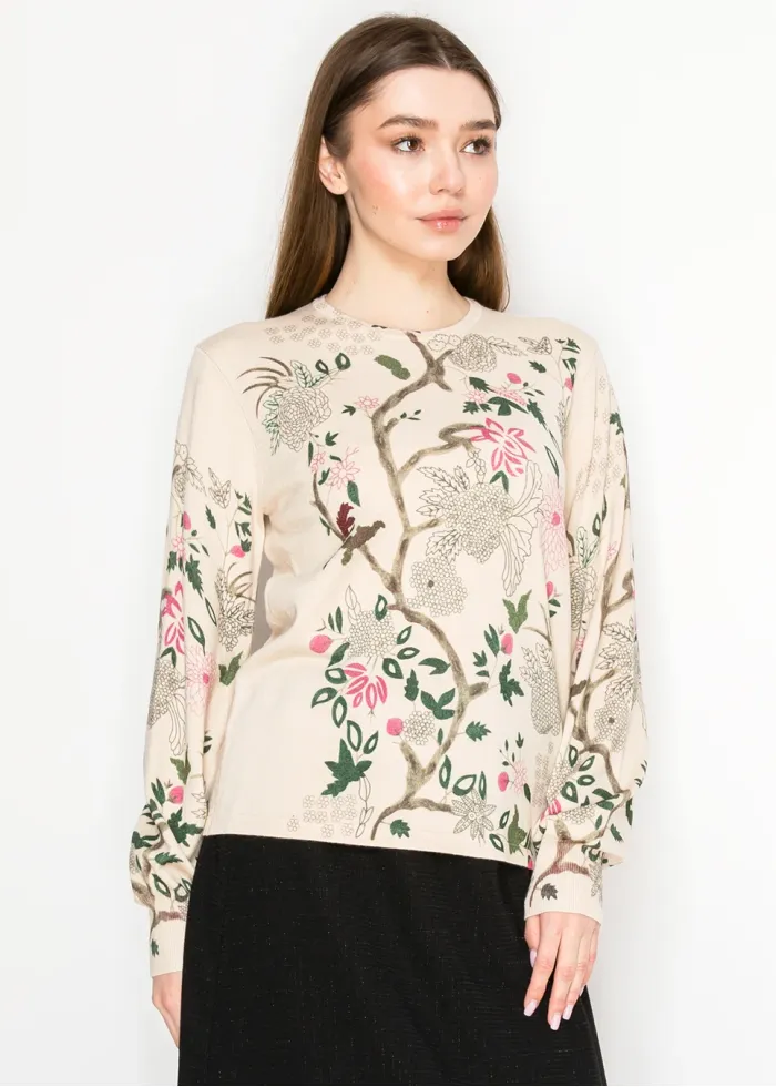 Soft Garden Vine Print Pullover