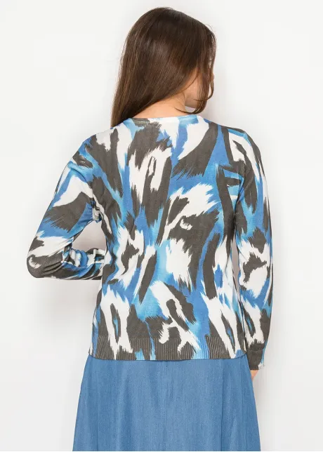 Abstract Blue Black Crew Neck Sweater