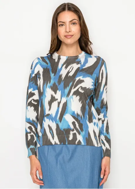 Abstract Blue Black Crew Neck Sweater