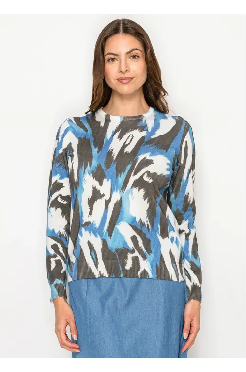 Abstract Blue Black Crew Neck Sweater