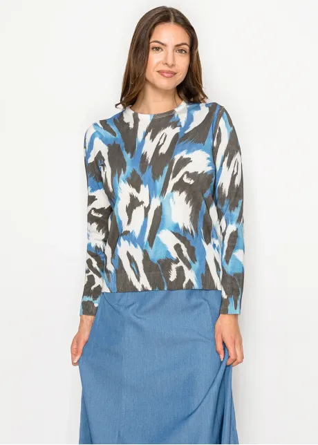 Abstract Blue Black Crew Neck Sweater