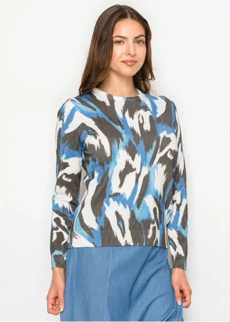Abstract Blue Black Crew Neck Sweater