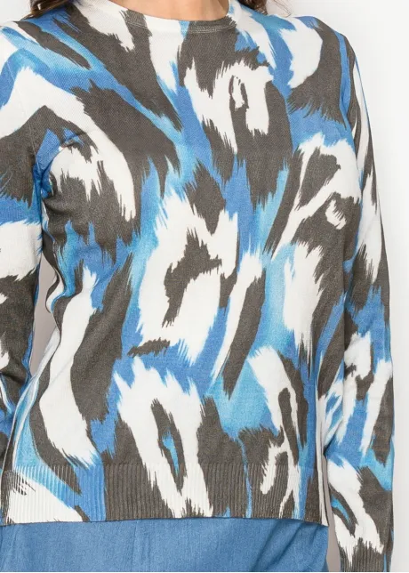 Abstract Blue Black Crew Neck Sweater