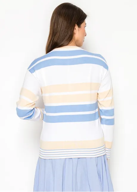 Blue & Cream Striped Half-Zip Knit Top