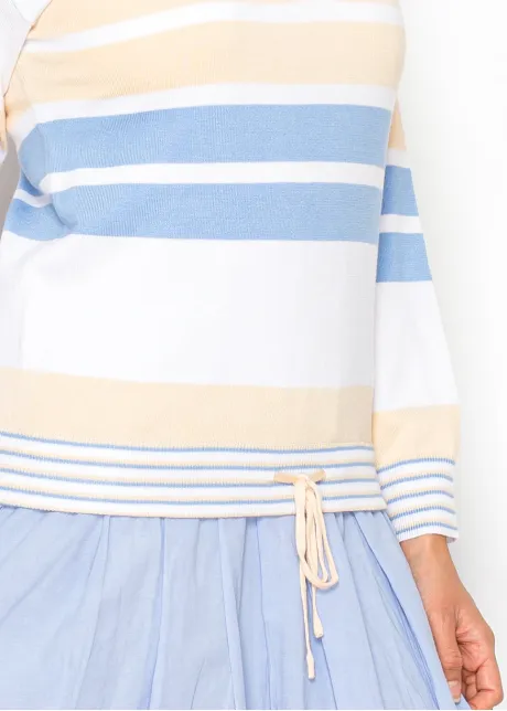 Blue & Cream Striped Half-Zip Knit Top