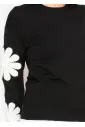 Crew Neck Sweater with Floral Sleeve Motif