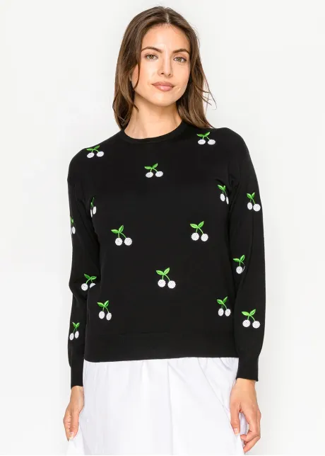 Black Cherry Embroidered Knit Sweater