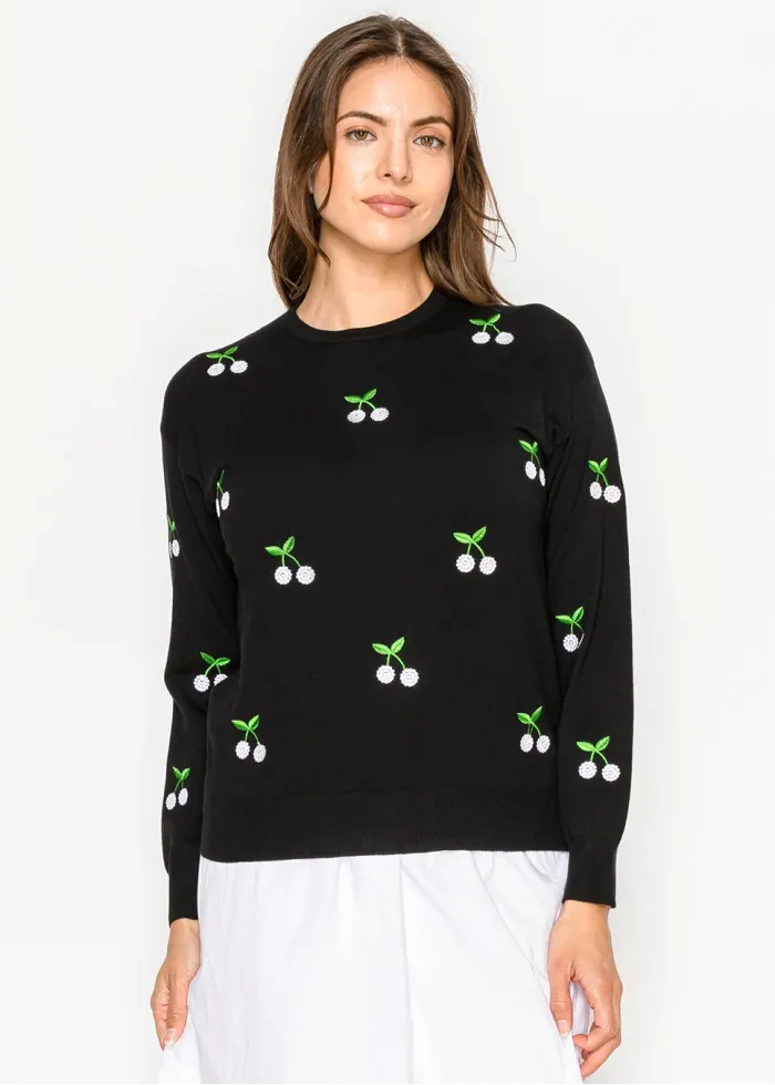 Black Cherry Embroidered Knit Sweater