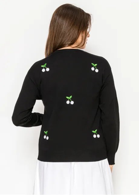 Black Cherry Embroidered Knit Sweater