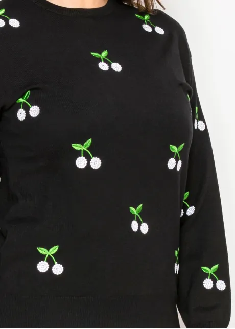 Black Cherry Embroidered Knit Sweater