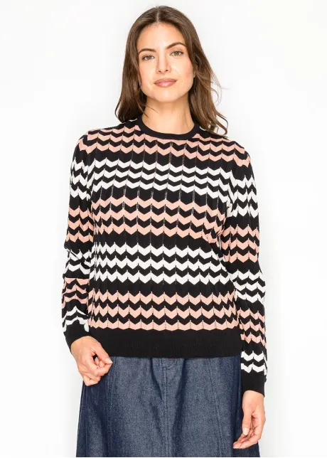 Chevron Stripe Sweater in Black & Pink