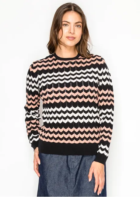 Chevron Stripe Sweater in Black & Pink