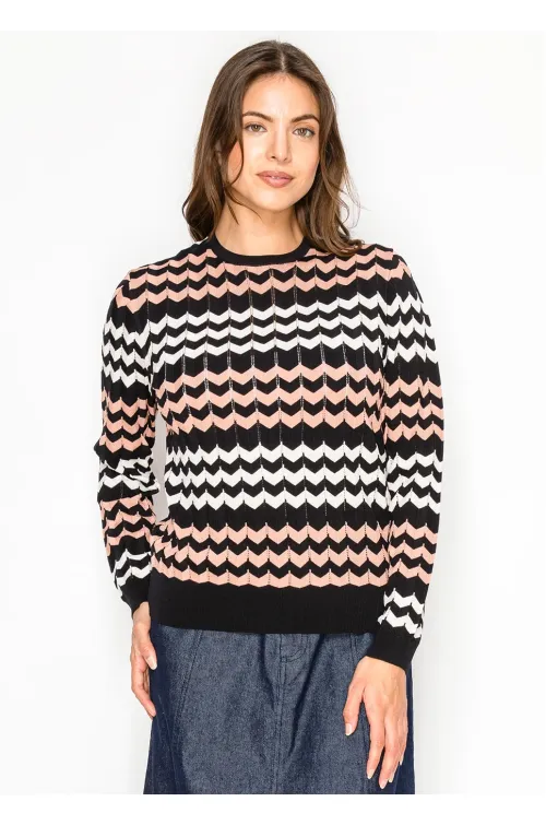 Chevron Stripe Sweater in Black & Pink