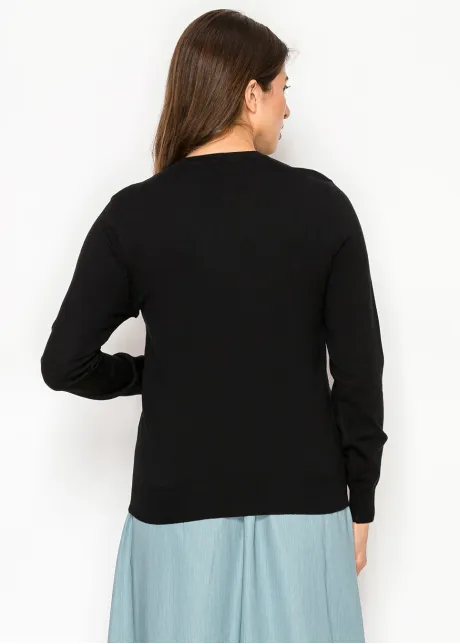 Black Sweater with White Bows Down Front