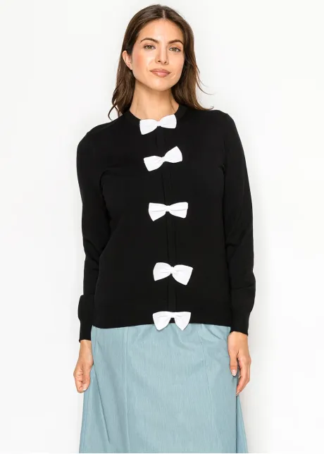 Black Sweater with White Bows Down Front