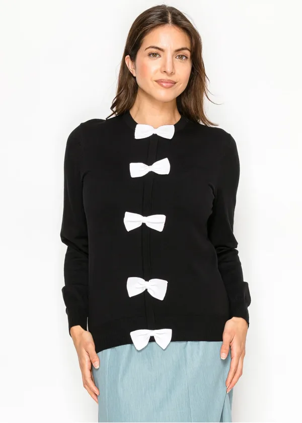 Black Sweater with White Bows Down Front