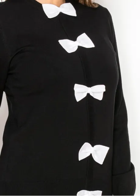 Black Sweater with White Bows Down Front
