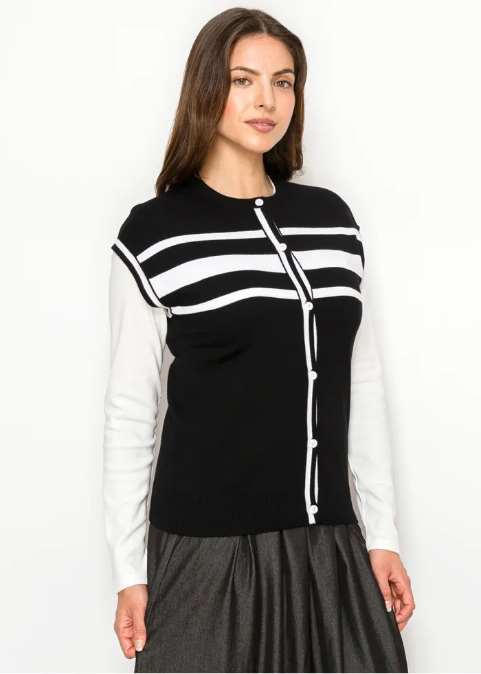 Black Knit Vest with White Stripe Detail