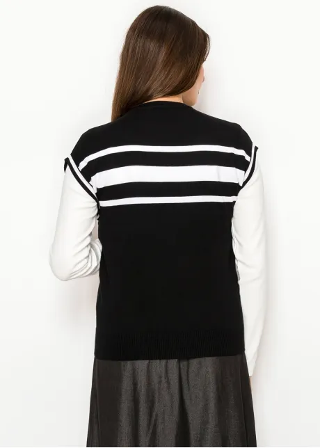 Black Knit Vest with White Stripe Detail