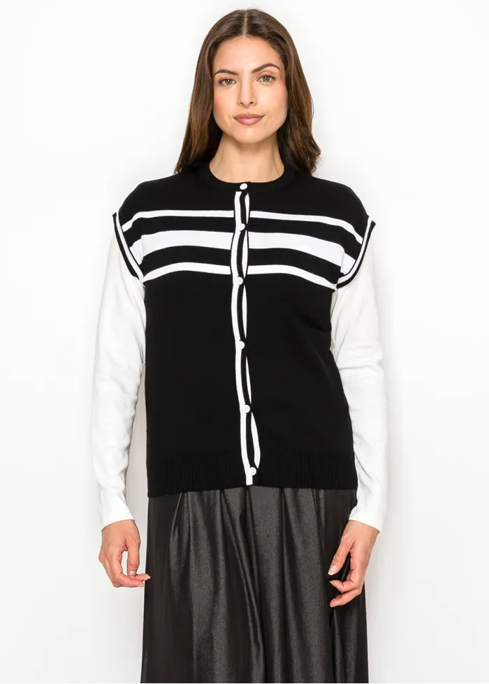 Black Knit Vest with White Stripe Detail