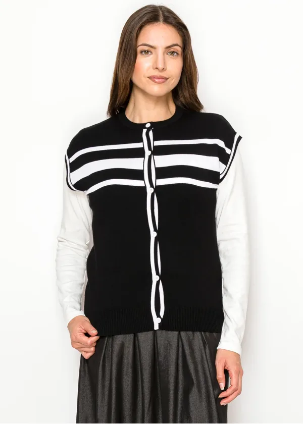 Black Knit Vest with White Stripe Detail
