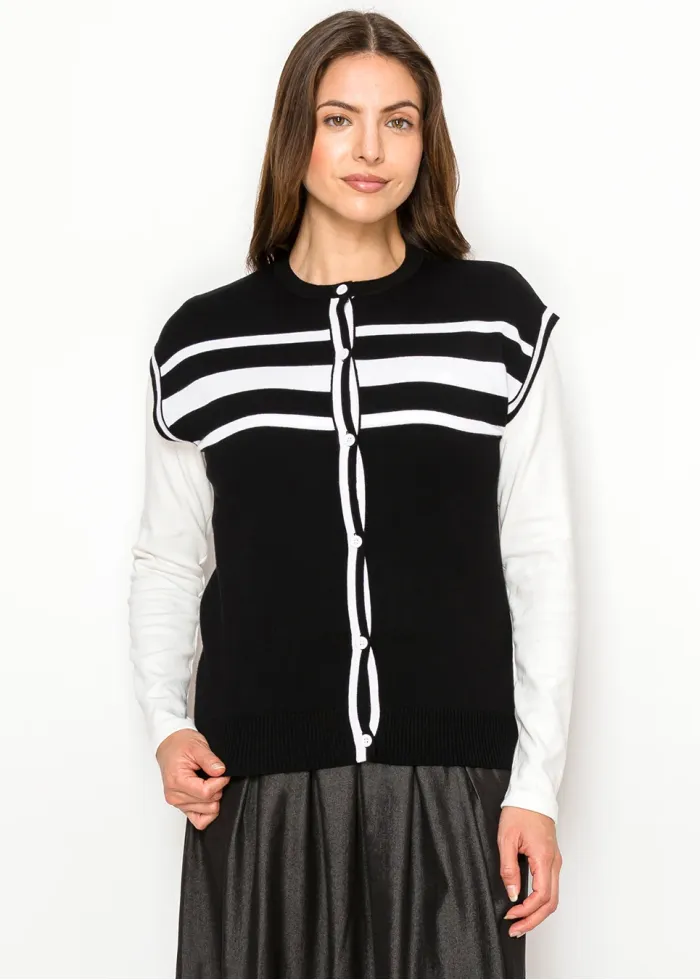 Black Knit Vest with White Stripe Detail