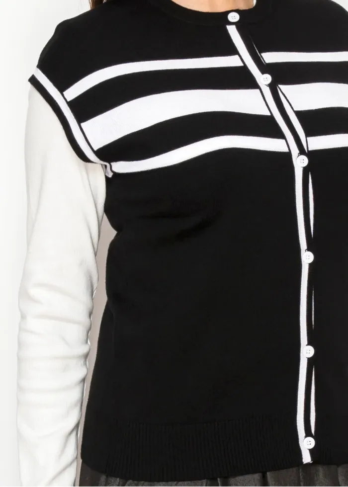 Black Knit Vest with White Stripe Detail