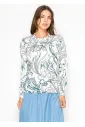 White Crew Neck Sweater — Painterly Floral Print