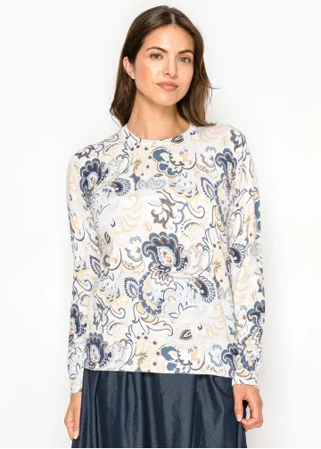 Elegant Blue Paisley Everyday Top