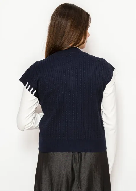 Navy Cable Knit V-Neck Sweater Vest