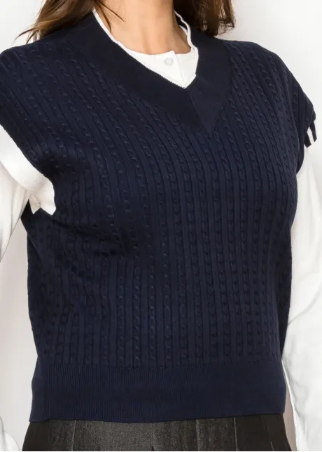 Navy Cable Knit V-Neck Sweater Vest