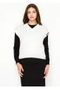 V-Neck Cable White Vest  — Black Side Panels