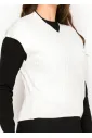 V-Neck Cable White Vest  — Black Side Panels