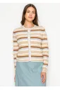 Beige Multi Stripe Textured Knit Cardigan
