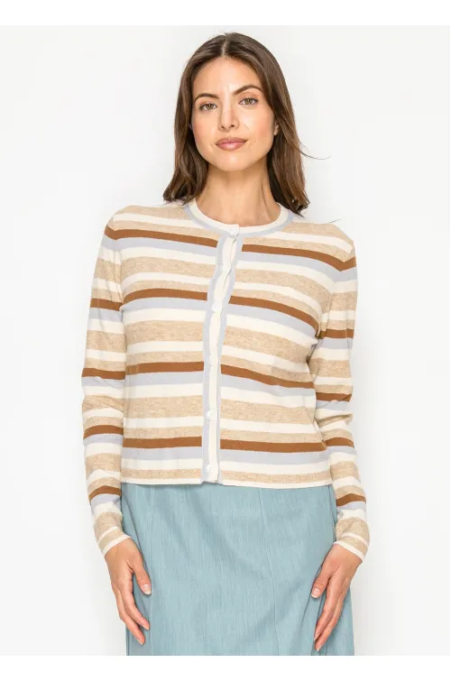 Beige Multi Stripe Textured Knit Cardigan