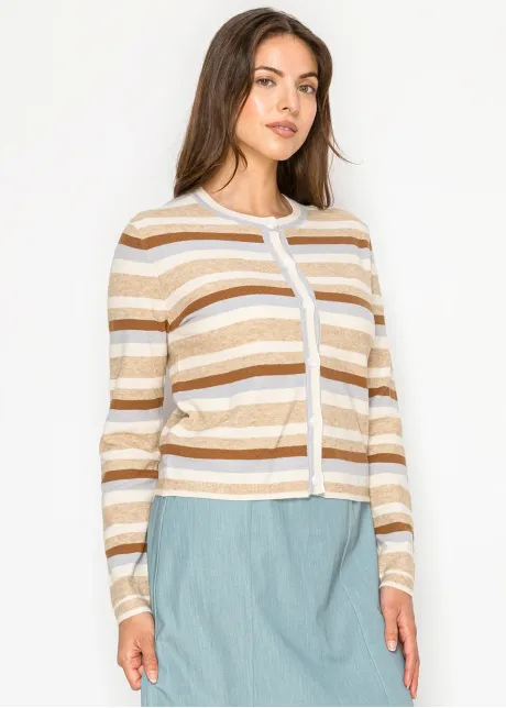 Beige Multi Stripe Textured Knit Cardigan