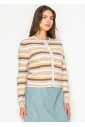 Beige Multi Stripe Textured Knit Cardigan